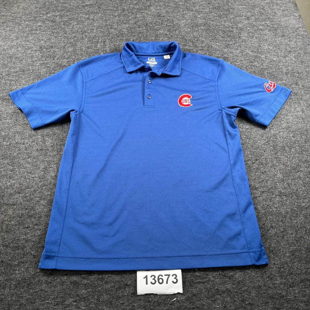 Chicago Cubs Polo Shirt Mens M Blue Cutter & Buck DryTec MLB Moisture Wicking